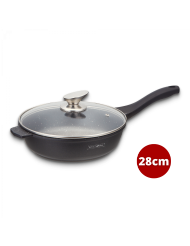Royalty Line RL-BDF28-M  Poêle à frire à revêtement marbré de 28 cm avec couvercle en verre