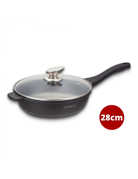 Royalty Line RL-BDF28-M  Poêle à frire à revêtement marbré de 28 cm avec couvercle en verre