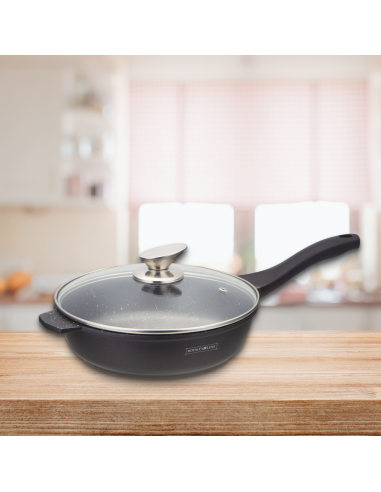 Royalty Line RL-BDF28-M  Poêle à frire à revêtement marbré de 28 cm avec couvercle en verre