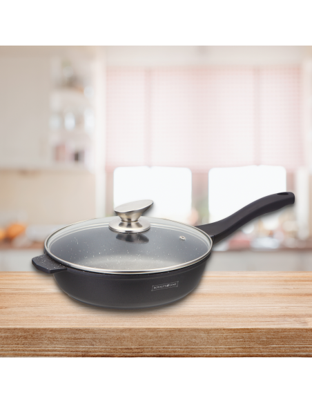 Royalty Line RL-BDF28-M  Poêle à frire à revêtement marbré de 28 cm avec couvercle en verre