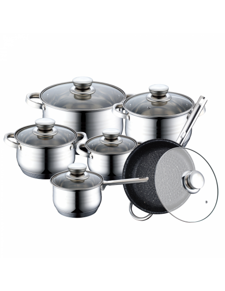 Royalty Line RL-1231M Batterie de cuisine en inox 12 pièces avec poêle à revêtement en marbre