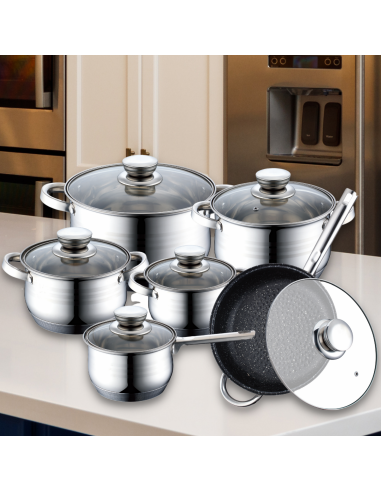 Royalty Line RL-1231M Batterie de cuisine en inox 12 pièces avec poêle à revêtement en marbre