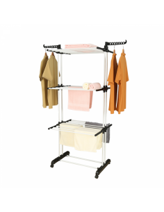 Herzberg HG-8034BW Porte-vêtements mobile plastique noir avec tubes blancs