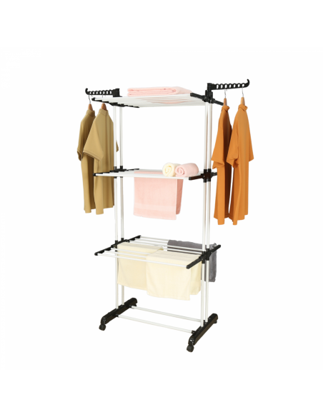 Herzberg HG-8034BW Porte-vêtements mobile plastique noir avec tubes blancs