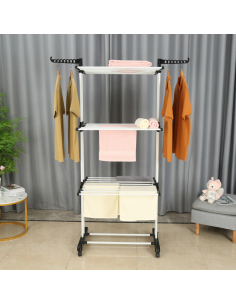 Herzberg HG-8034BW Porte-vêtements mobile plastique noir avec tubes blancs 2