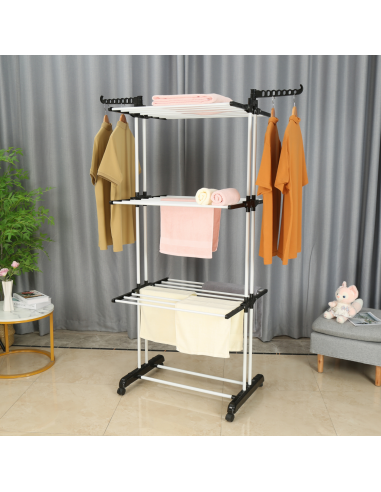 Herzberg HG-8034BW Porte-vêtements mobile plastique noir avec tubes blancs