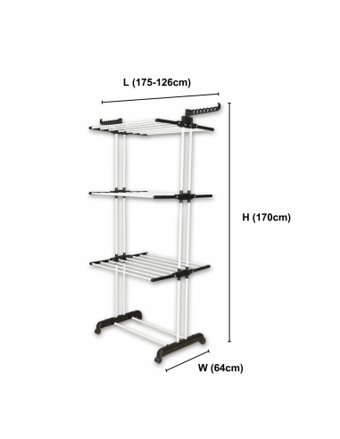 Herzberg HG-8034BW Porte-vêtements mobile plastique noir avec tubes blancs