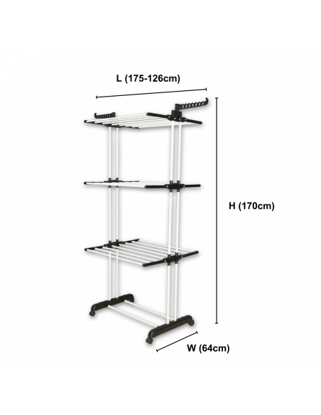 Herzberg HG-8034BW Porte-vêtements mobile plastique noir avec tubes blancs