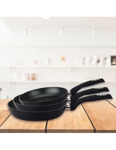 Royalty Line RL-FM3F  Poêle à frire 3 pièces en aluminium forgé à revêtement marbré Noire