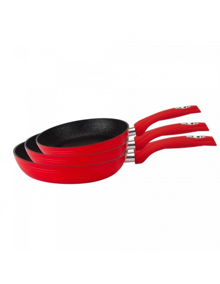 Royalty Line RL-FM3F  Poêle à frire 3 pièces en aluminium forgé à revêtement marbré Rouge