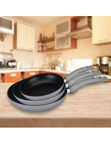 Royalty Line RL-FM3F  Poêle à frire 3 pièces en aluminium forgé à revêtement marbré Rouge