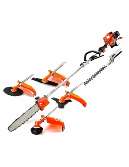 Powertech RL-PT580 Débroussailleuse taille-haie et scie à chaîne professionnelle 8en1