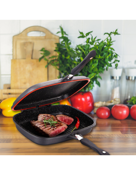 Cheffinger CF-DG32 Double poêle à griller réversible revêtue de marbre 32cm Noire