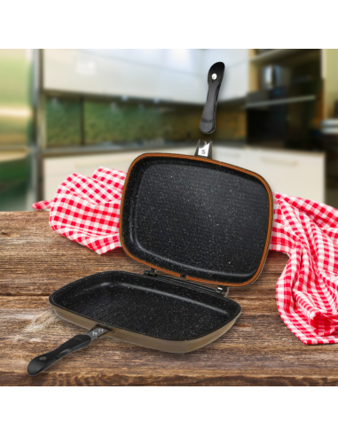 Cheffinger CF-DG32 Double poêle à griller réversible revêtue de marbre 32cm Noire