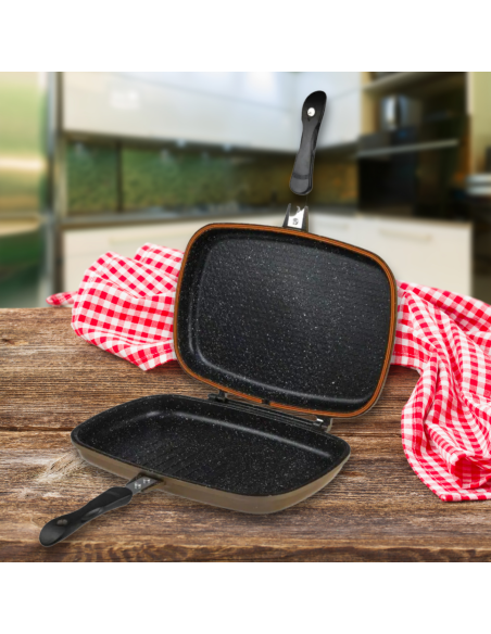 Cheffinger CF-DG32 Double poêle à griller réversible revêtue de marbre 32cm Noire