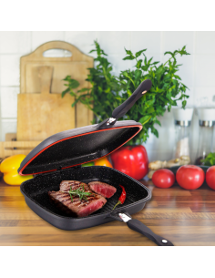 Cheffinger CF-DG32 Double poêle à griller réversible revêtue de marbre 32cm Cuivre 2