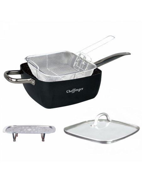Cheffinger CF-FA04 Ensemble de 4 poêles à frire carrées enduites de marbre