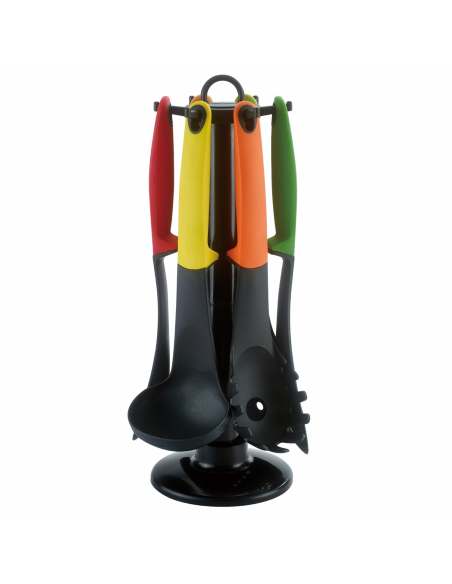 Cheffinger CF-UT01 Set d'ustensiles 6 pièces avec support rotatif Coloré
