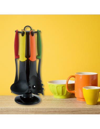 Cheffinger CF-UT01 Set d'ustensiles 6 pièces avec support rotatif Coloré