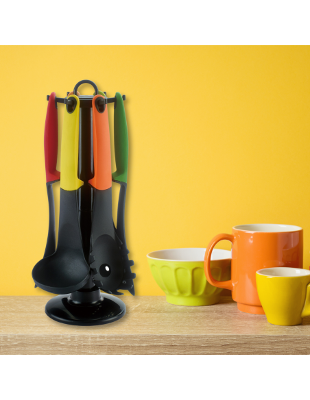 Cheffinger CF-UT01 Set d'ustensiles 6 pièces avec support rotatif Coloré
