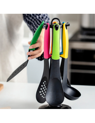 Cheffinger CF-UT01 Set d'ustensiles 6 pièces avec support rotatif Coloré