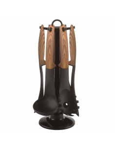 Cheffinger CF-UT02 Set d'ustensiles 6 pièces avec support rotatif Bois