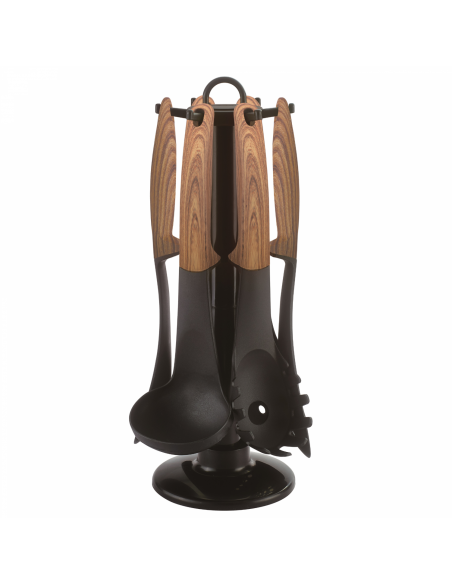 Cheffinger CF-UT02 Set d'ustensiles 6 pièces avec support rotatif Bois