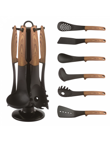 Cheffinger CF-UT02 Set d'ustensiles 6 pièces avec support rotatif Bois