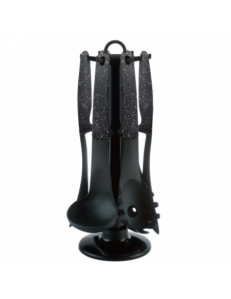 Cheffinger CF-UT03 Set d'ustensiles 6 pièces avec support rotatif Noir