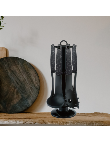 Cheffinger CF-UT03 Set d'ustensiles 6 pièces avec support rotatif Noir