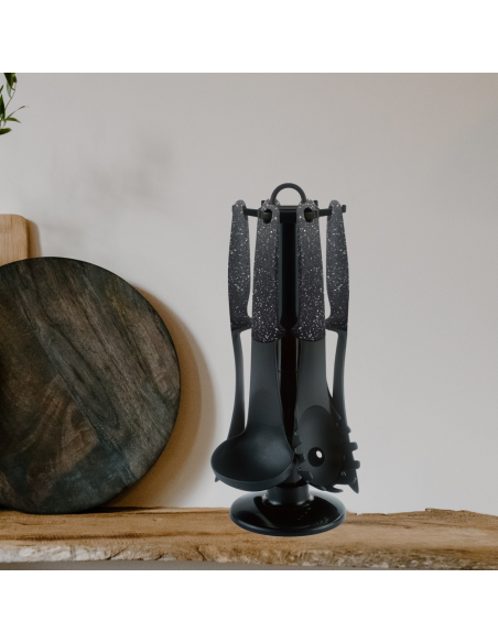 Cheffinger CF-UT03 Set d'ustensiles 6 pièces avec support rotatif Noir