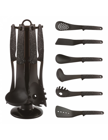 Cheffinger CF-UT03 Set d'ustensiles 6 pièces avec support rotatif Noir