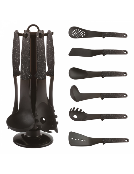 Cheffinger CF-UT03 Set d'ustensiles 6 pièces avec support rotatif Noir