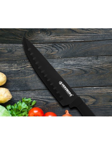 HerzbergEnsemble de 8 couteaux avec support en acrylique-Noir