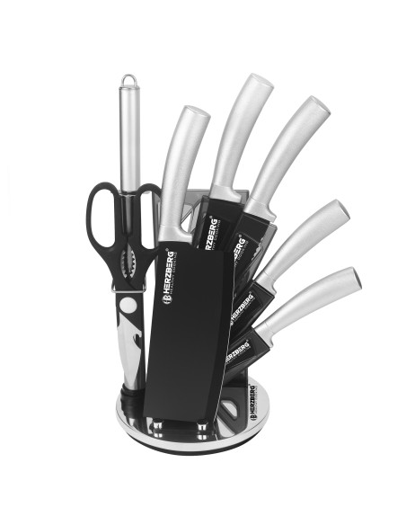 Herzberg Ensemble de 8 couteaux avec support en acrylique Argent