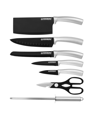 Herzberg Ensemble de 8 couteaux avec support en acrylique Argent