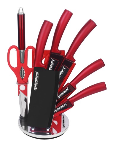 HerzbergEnsemble de 8 couteaux avec support en acrylique Rouge
