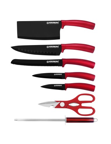 HerzbergEnsemble de 8 couteaux avec support en acrylique Rouge