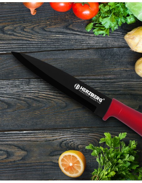 HerzbergEnsemble de 8 couteaux avec support en acrylique Rouge