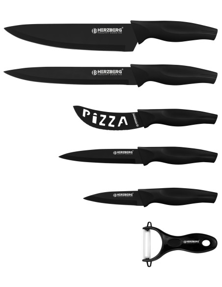 Herzberg Ensemble de couteaux enduits de marbre 5 pièces Noir