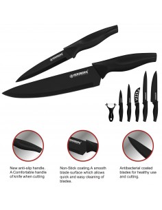 Herzberg Ensemble de couteaux enduits de marbre 5 pièces Noir 2