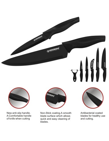 Herzberg Ensemble de couteaux enduits de marbre 5 pièces Noir