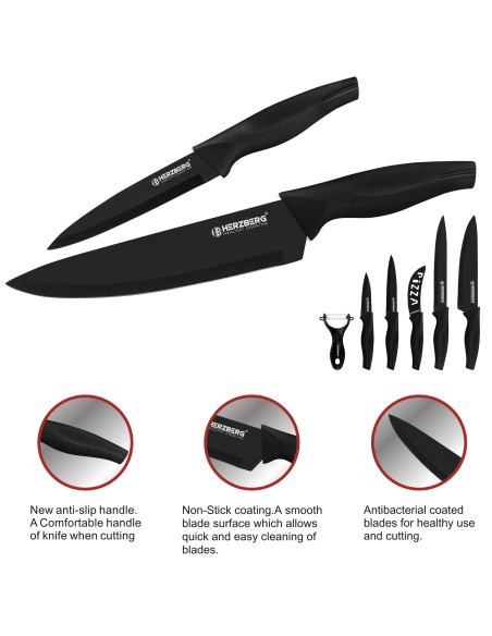 Herzberg Ensemble de couteaux enduits de marbre 5 pièces Noir