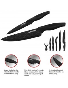 Herzberg Ensemble de couteaux enduits de marbre 5 pièces Marbre noir 2