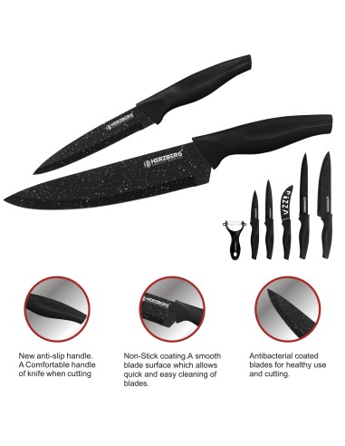 Herzberg Ensemble de couteaux enduits de marbre 5 pièces Marbre noir