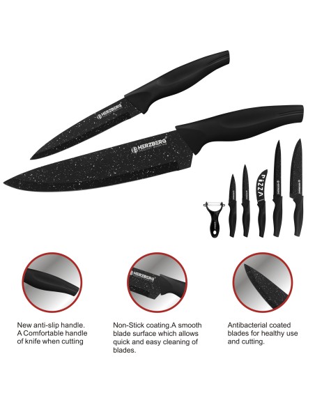 Herzberg Ensemble de couteaux enduits de marbre 5 pièces Marbre noir