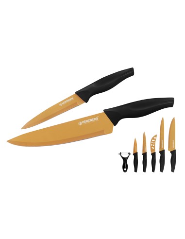 Herzberg Juego de cuchillos con revestimiento de mármol de 5 piezas Dorado