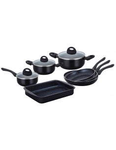 Herzberg Batterie de cuisine enduite de marbre 10 pièces Noir