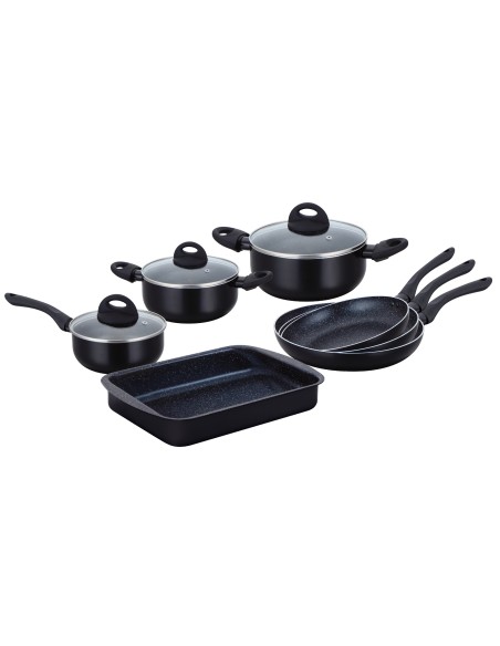 Herzberg Batterie de cuisine enduite de marbre 10 pièces Noir