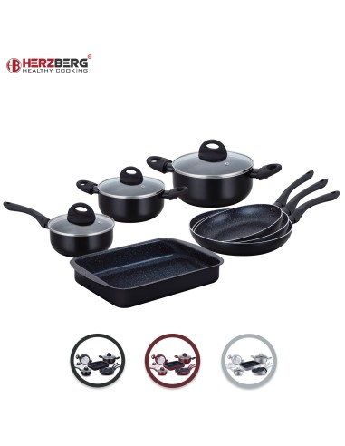 Herzberg Batterie de cuisine enduite de marbre 10 pièces Noir